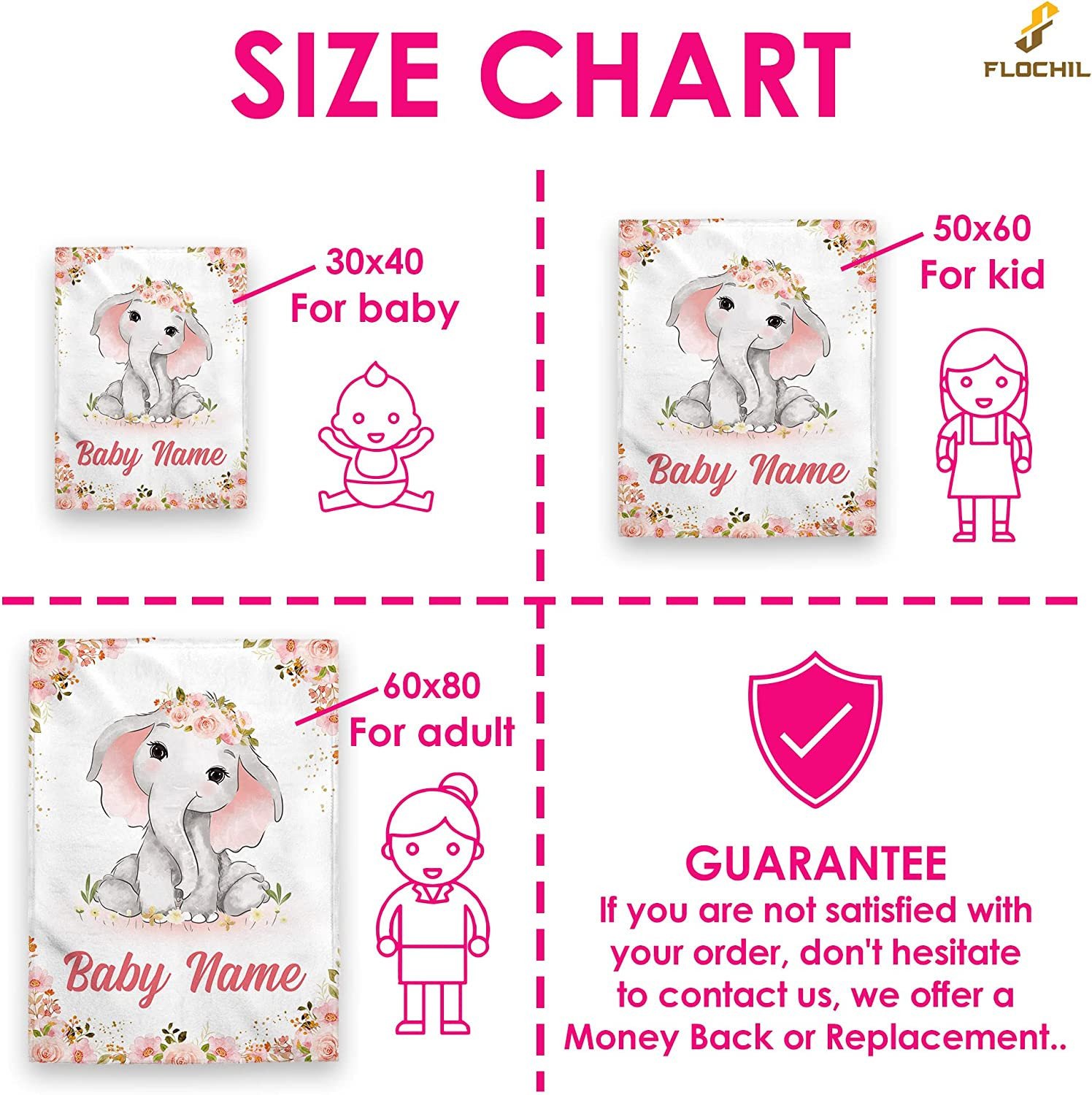 Personalized Baby Blankets With Name | Custom Baby Elephant Blanket For Baby Boys And Baby Girls | Warm Soft Fleece Swaddle Blanket Minky